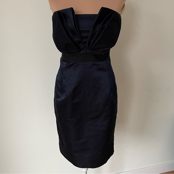 CHARLES CHANG LIMA Redux Silk Navy Blue Crumb Catcher Strapless Dress EUC Size 4 - Picture 1 of 10